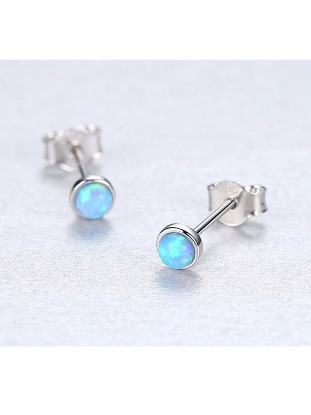 925 Sterling Silver 3mm Round Opal Stud Earrings - Picture 5 of 5
